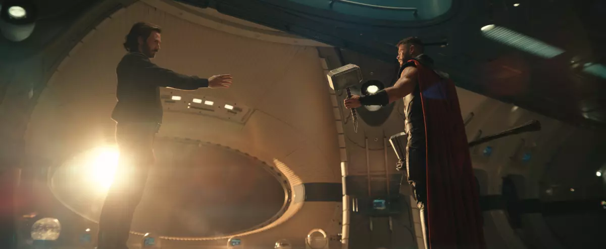 Steve Rogers (Chris Evans), left, reunites with Thor (Chris Hemsworth) in “Avengers Doomsday.” (Marvel)
