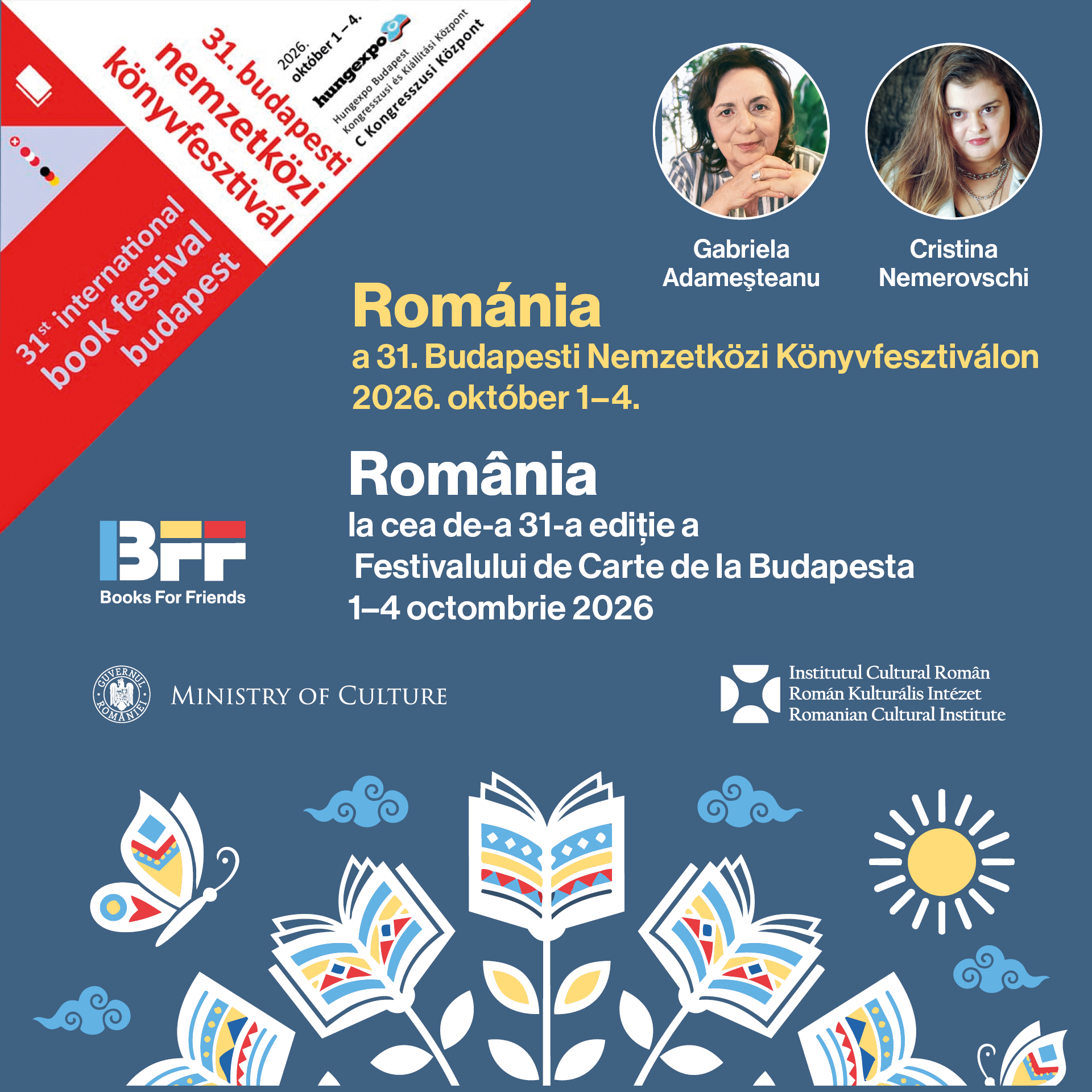 Gabriela Adameșteanu și Cristina Nemerovschi, la Festivalul Internațional de Carte de la Budapesta: lansări în limba maghiară