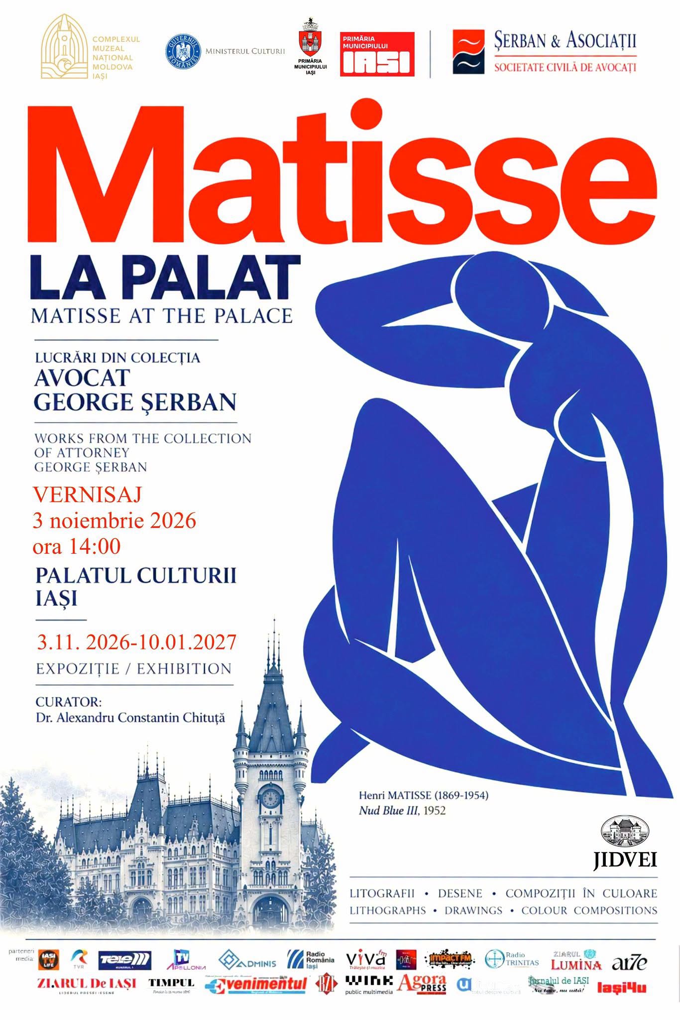„Matisse la Palat”: lucrări semnate de Henri Matisse, expuse la Palatul Culturii din Iași, de pe 3 noiembrie